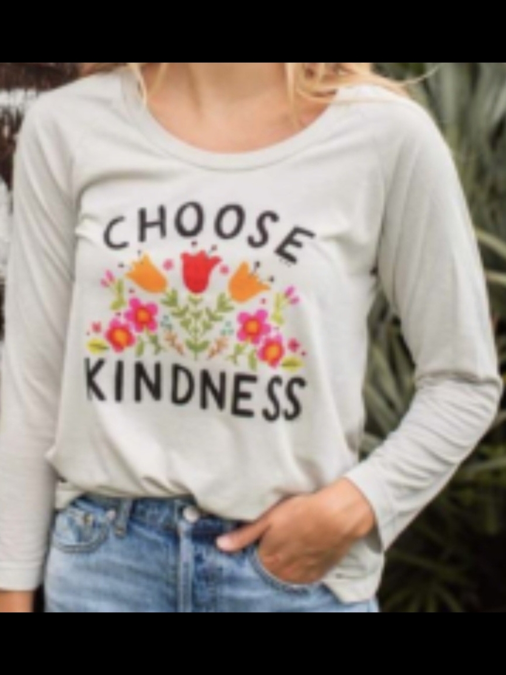 NATURAL LIFE Gray'Choose Kindness' Floral Raglan Tee